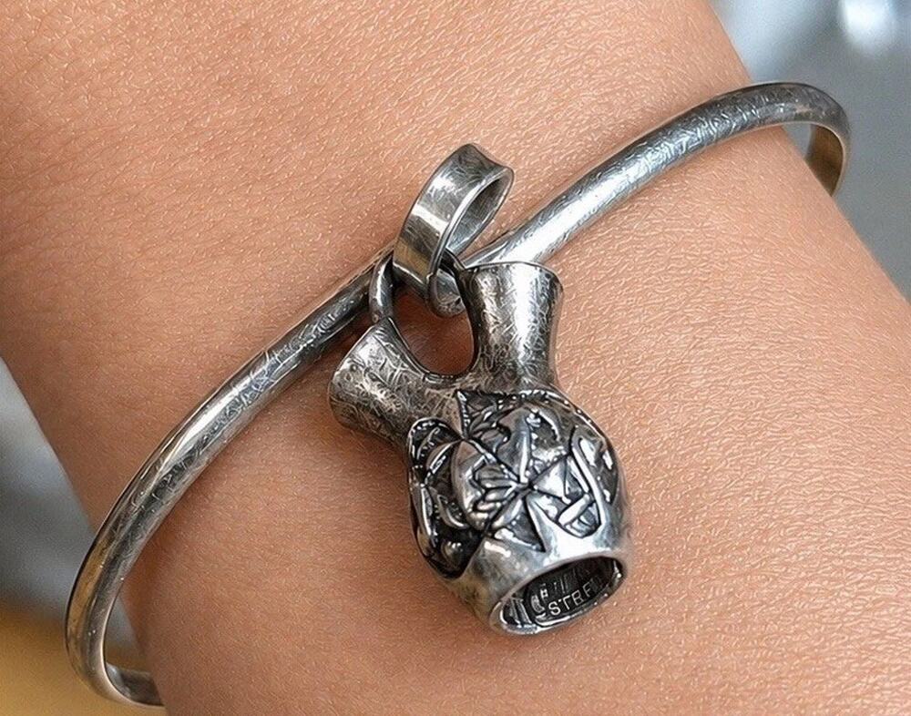 Carol Felley Sunrise Sterling Silver Storyteller Pot Cuff Bracelet Signed